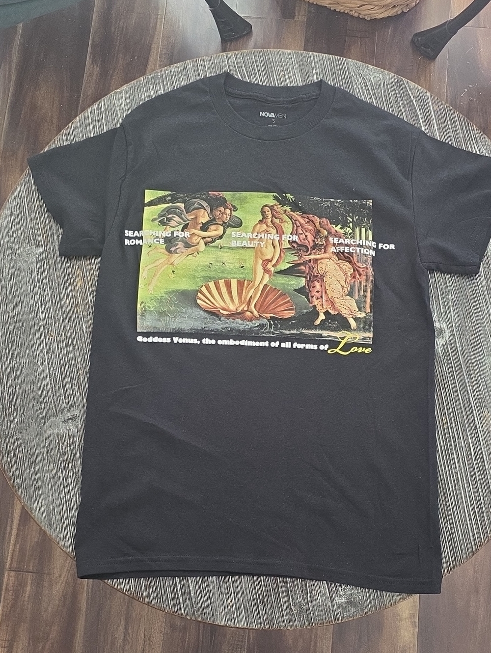 Fashion Nova Black Graphic Tee with Multicolor Venus Print